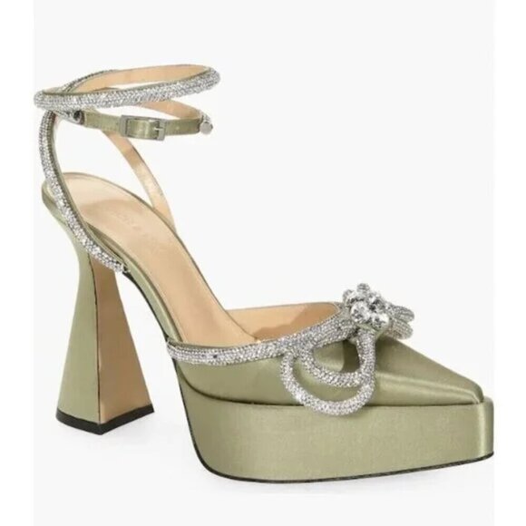 MACH & MACH Double Bow Satin Platform Pump in Pistachio Size 8US / 38EU - Picture 1 of 14